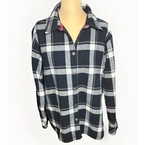 Orvis women's black white plaid fleece-lined flannel shirt jacket XXL Outdoors